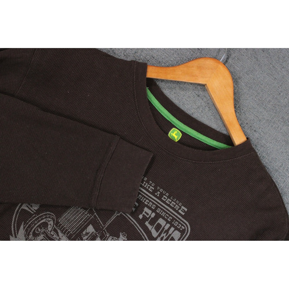 John Deere Mens Large Brown Long Sleeve Thermal Waffle Knit Tractor Shirt